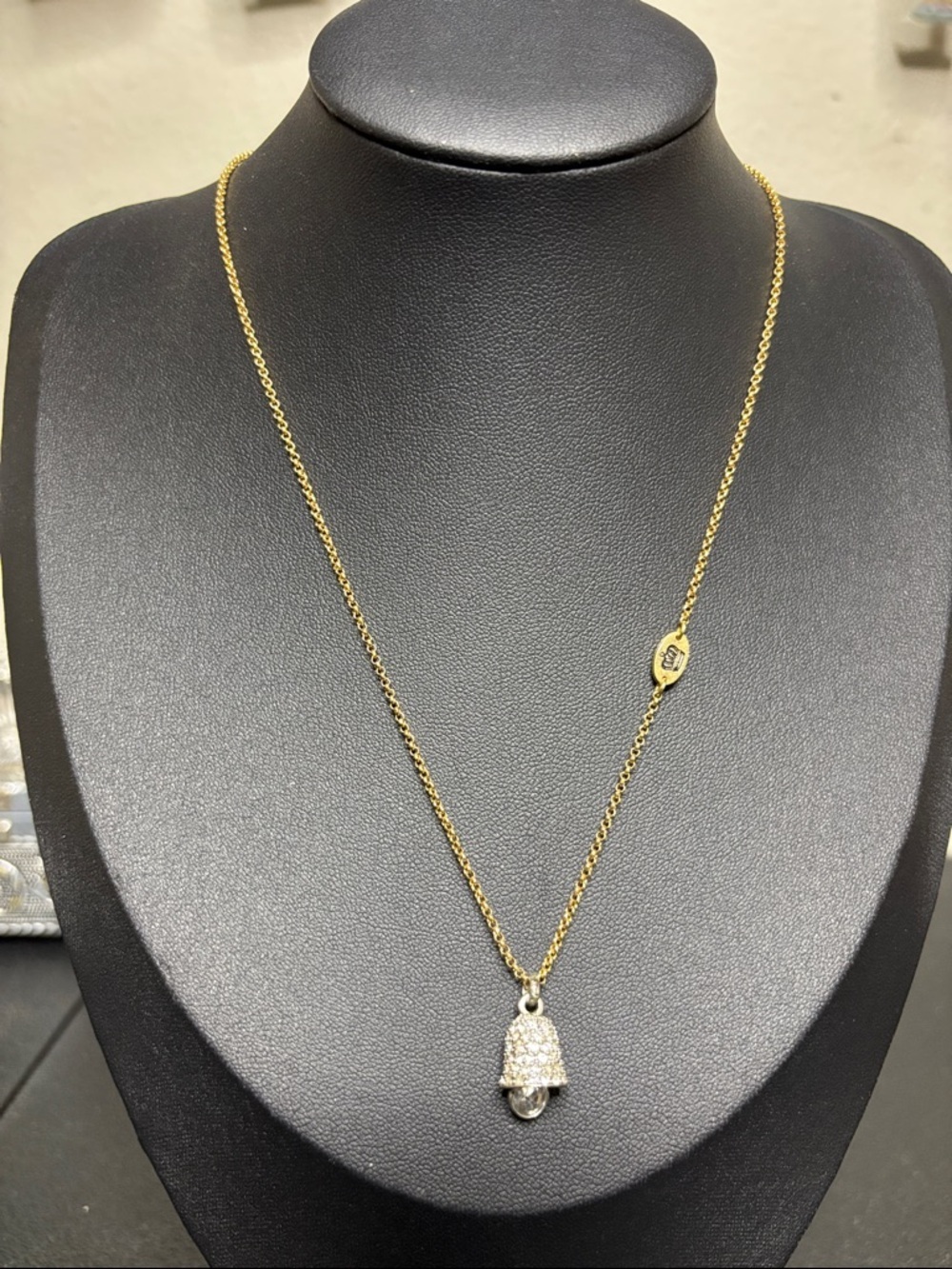 Juicy Couture Limited Edition 2007 Pave Crystal Bell Charm Dainty Necklace Y2K